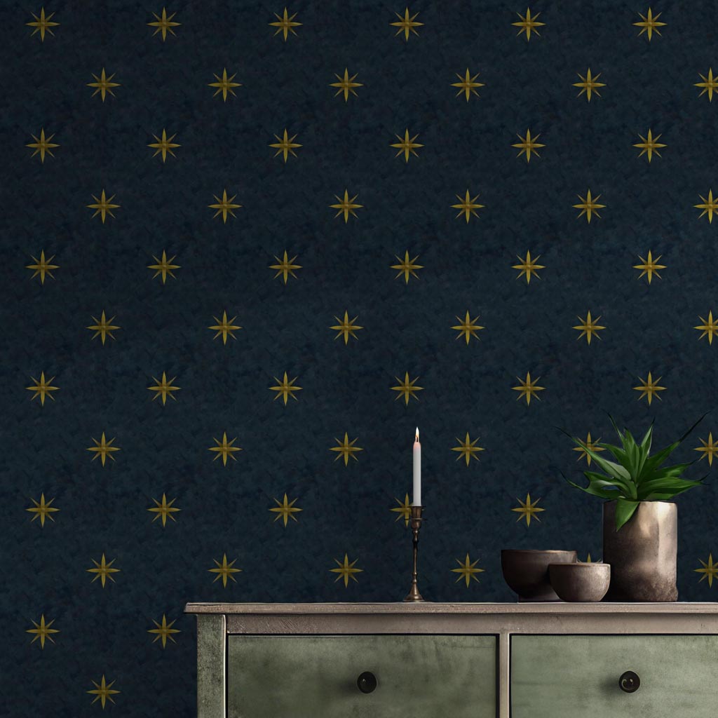 Celestial sky, golden yellow stars Medieval wallpaper