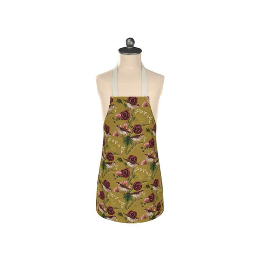 Apron - Song Thrush & Botanical Design on Yellow ochre