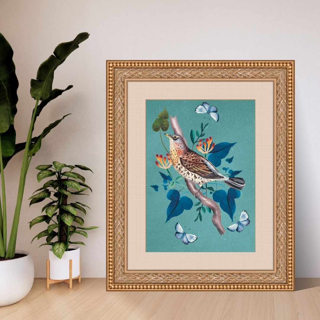 Blue fieldfare wall art print